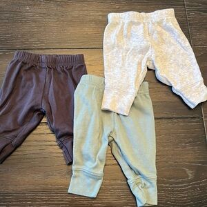 Pack of 3 newborn baby pants grey green blue 0M bottoms new baby